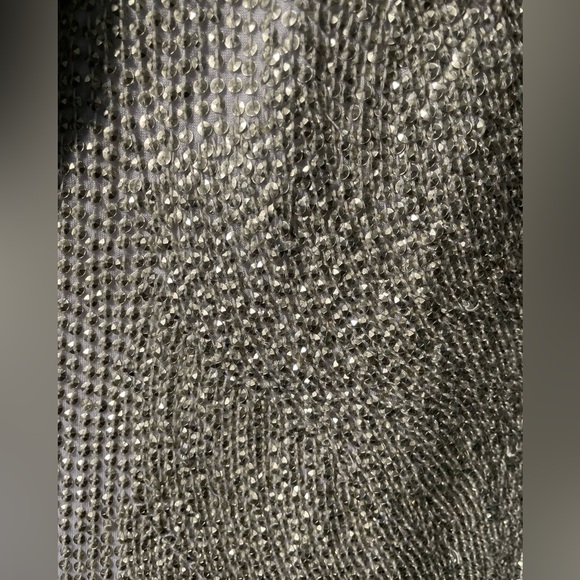 Rare Raw Edge Detail LS T Hand Sewn Antiq Slvr Tiny Sequin so SOFT w/stretch SzM - Picture 7 of 17